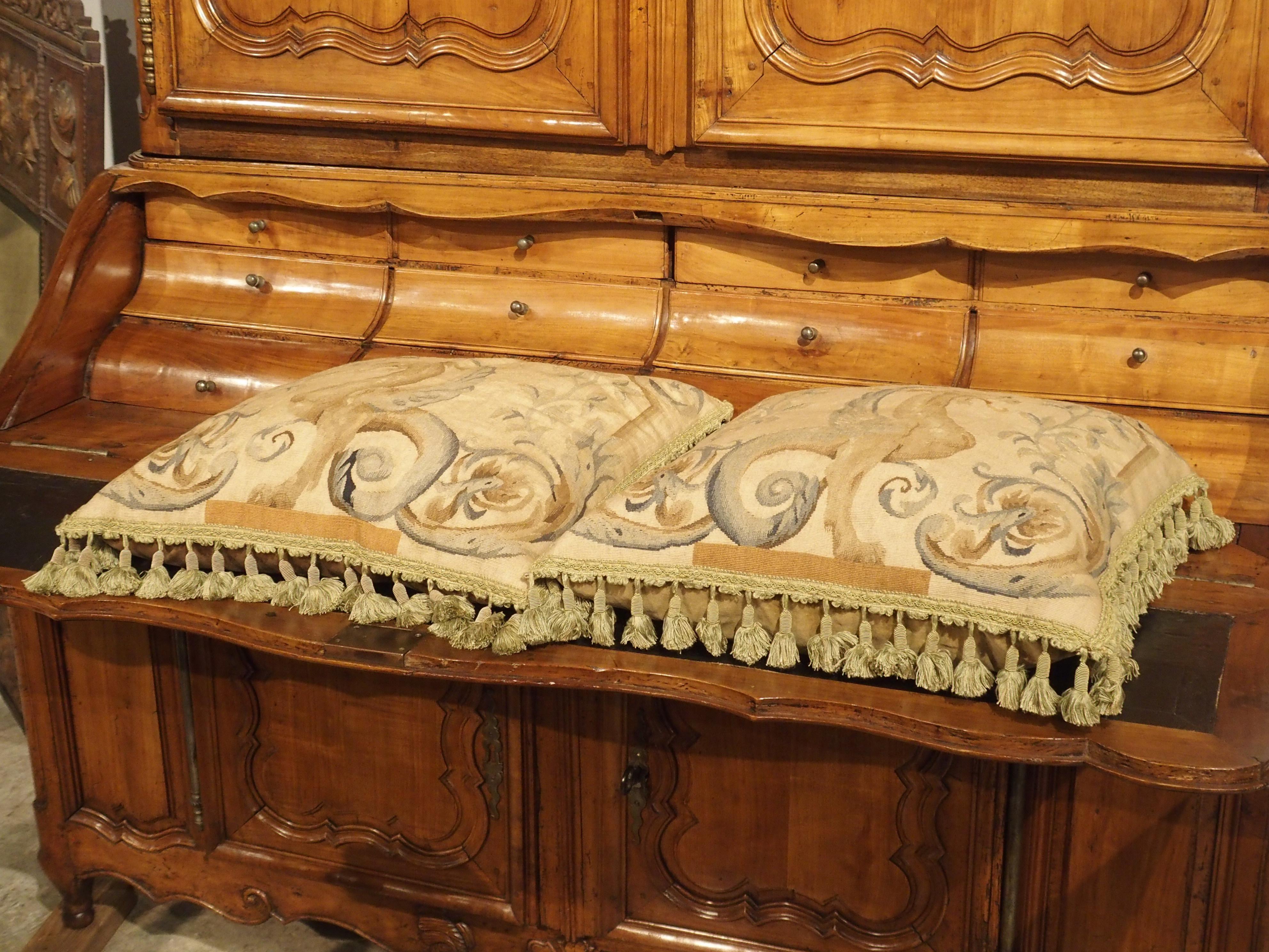 Pair of French 17th Century Aubusson Tapestry Pillows with Tassels 3