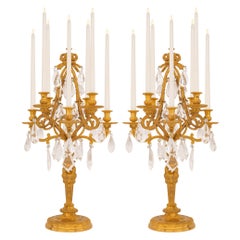 Pair Of French 17th Century Louis XIV Period Ormolu And Rock Crystal Candelabras