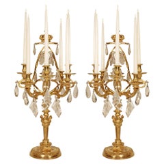 Pair of French 17th Century Louis XIV Period Ormolu and Rock Crystal Girandoles