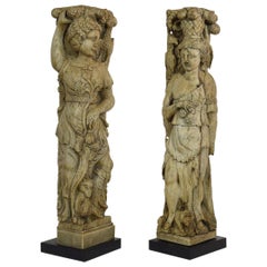 Pair of French 17th Century Weathered Oak Renaissance Ornaments