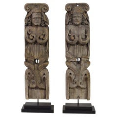 Pair of French 17th Century Weathered Oak Renaissance Ornaments