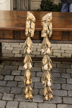 Pair of French 1820s Restauration Period Hand Carved Gilt Wood Fruit