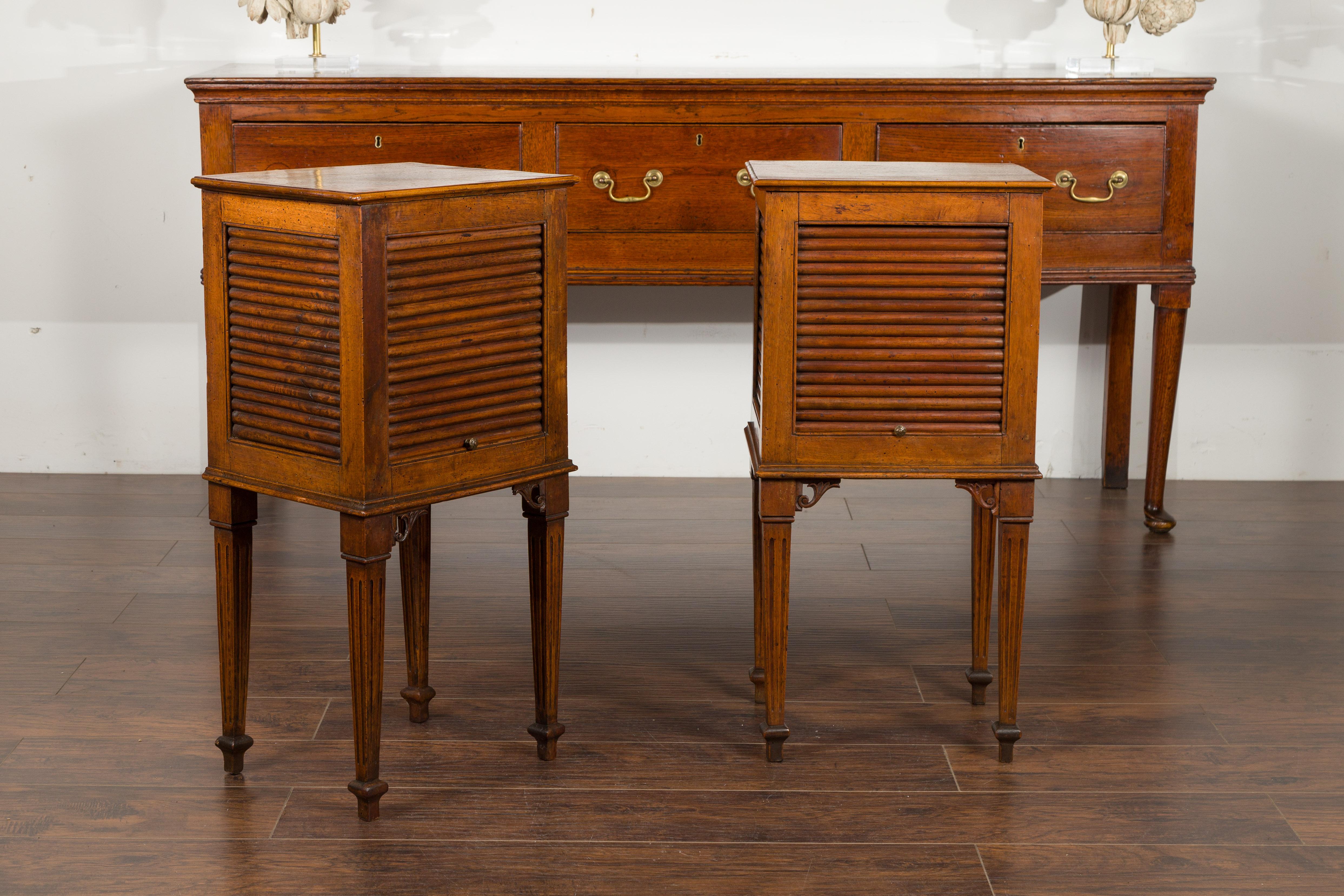 Pair of French 1830s Restauration Walnut Tambour Door Tables with Tapered Legs 6