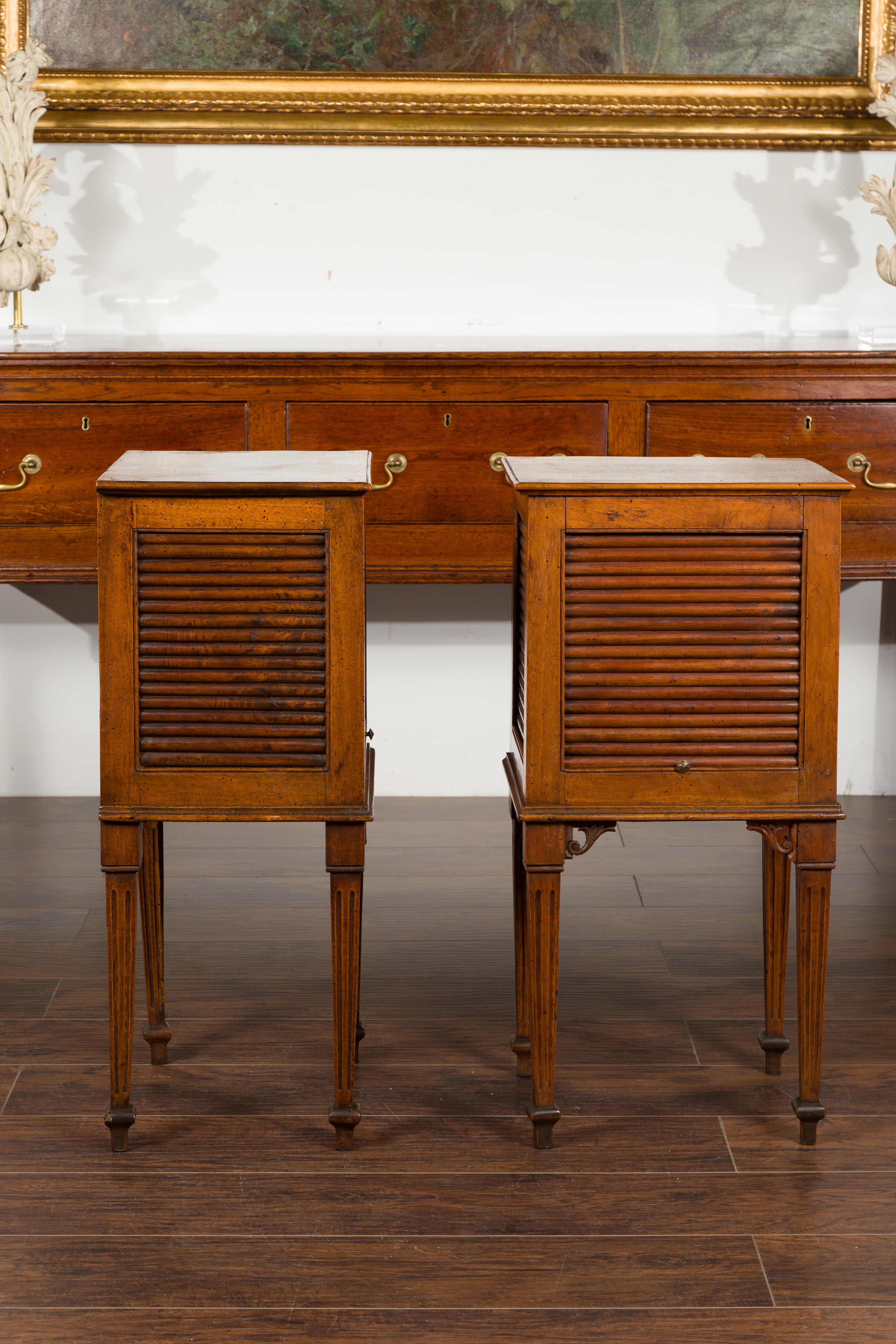 Pair of French 1830s Restauration Walnut Tambour Door Tables with Tapered Legs 9