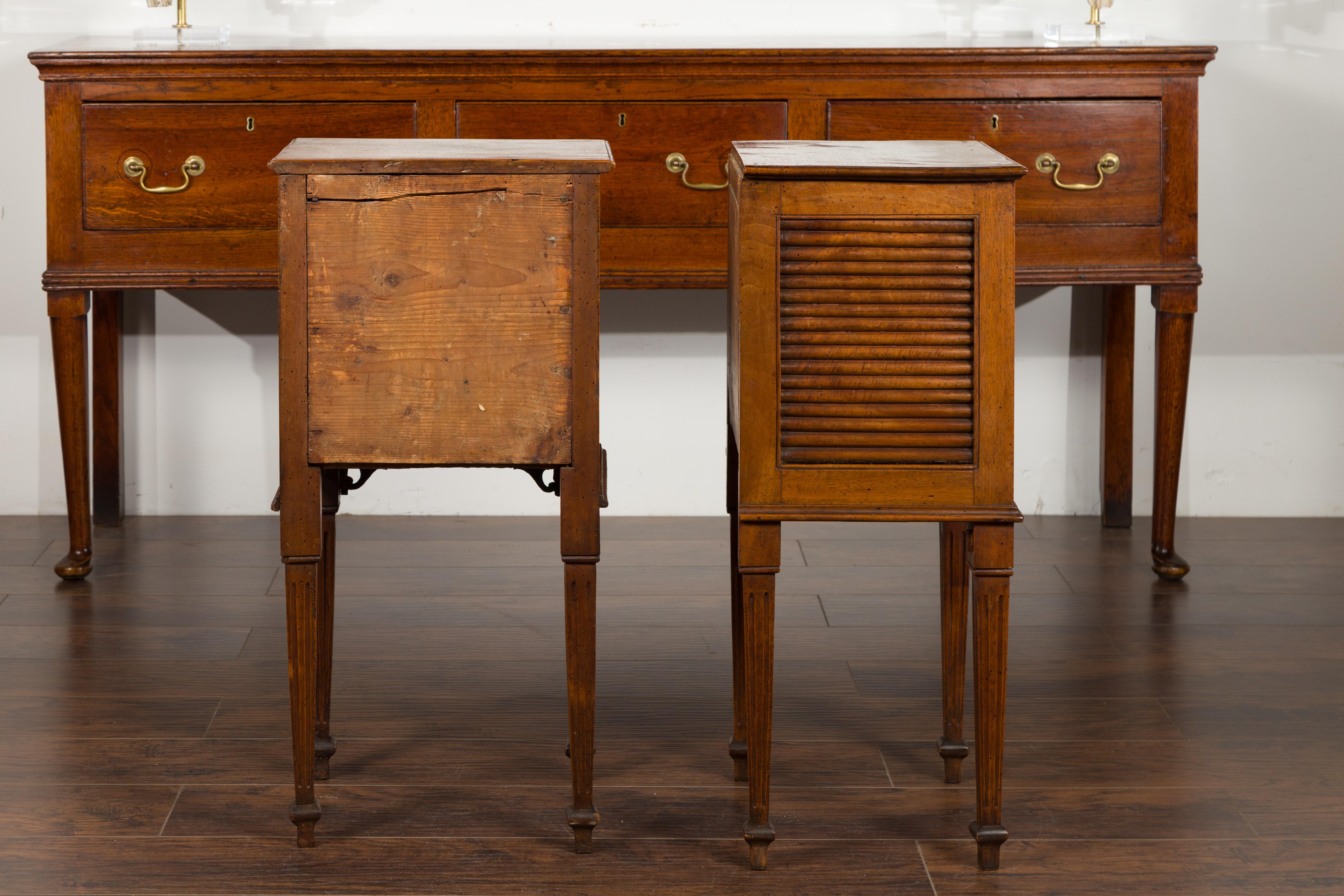 Pair of French 1830s Restauration Walnut Tambour Door Tables with Tapered Legs 10