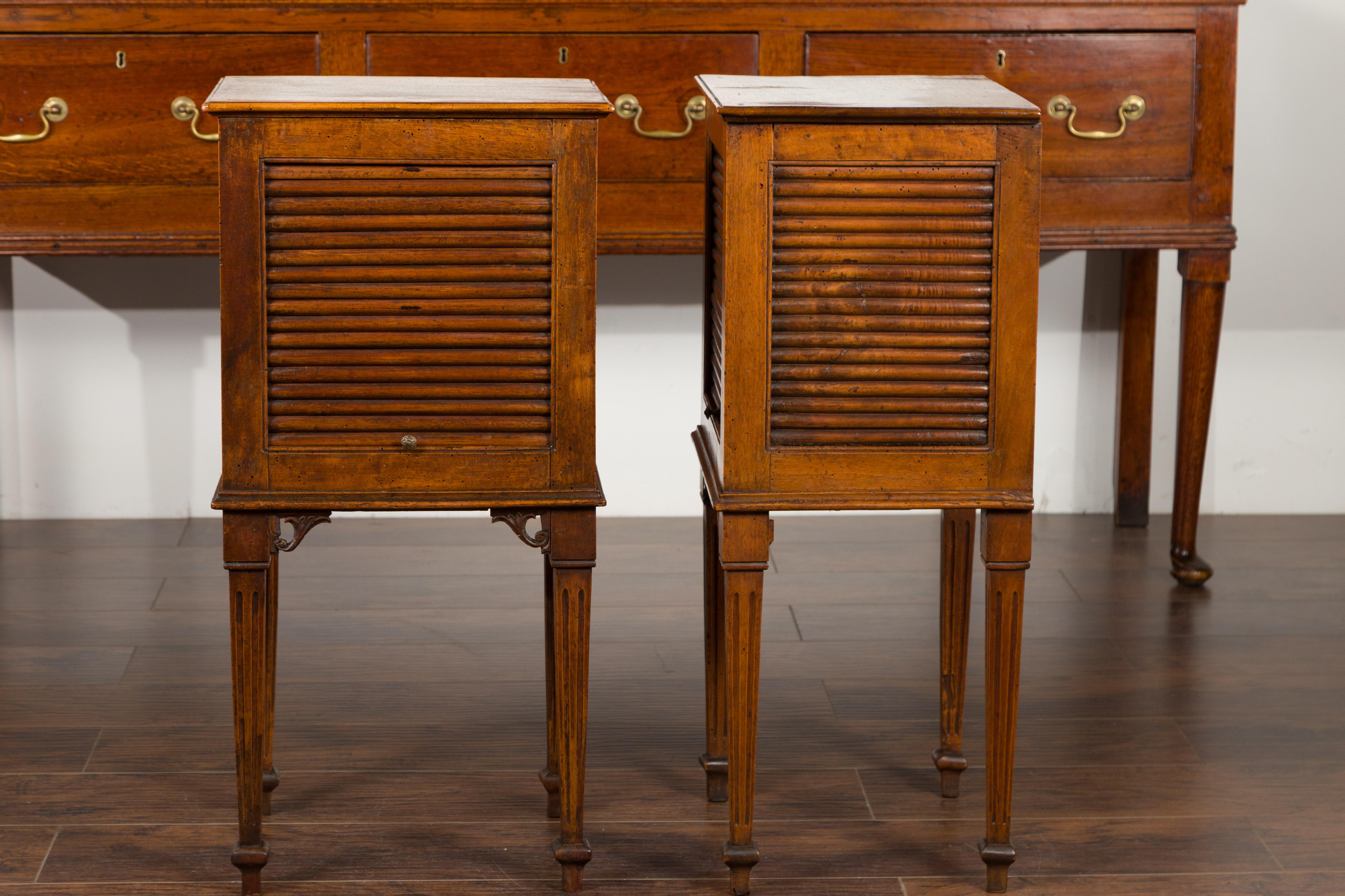 Pair of French 1830s Restauration Walnut Tambour Door Tables with Tapered Legs 12