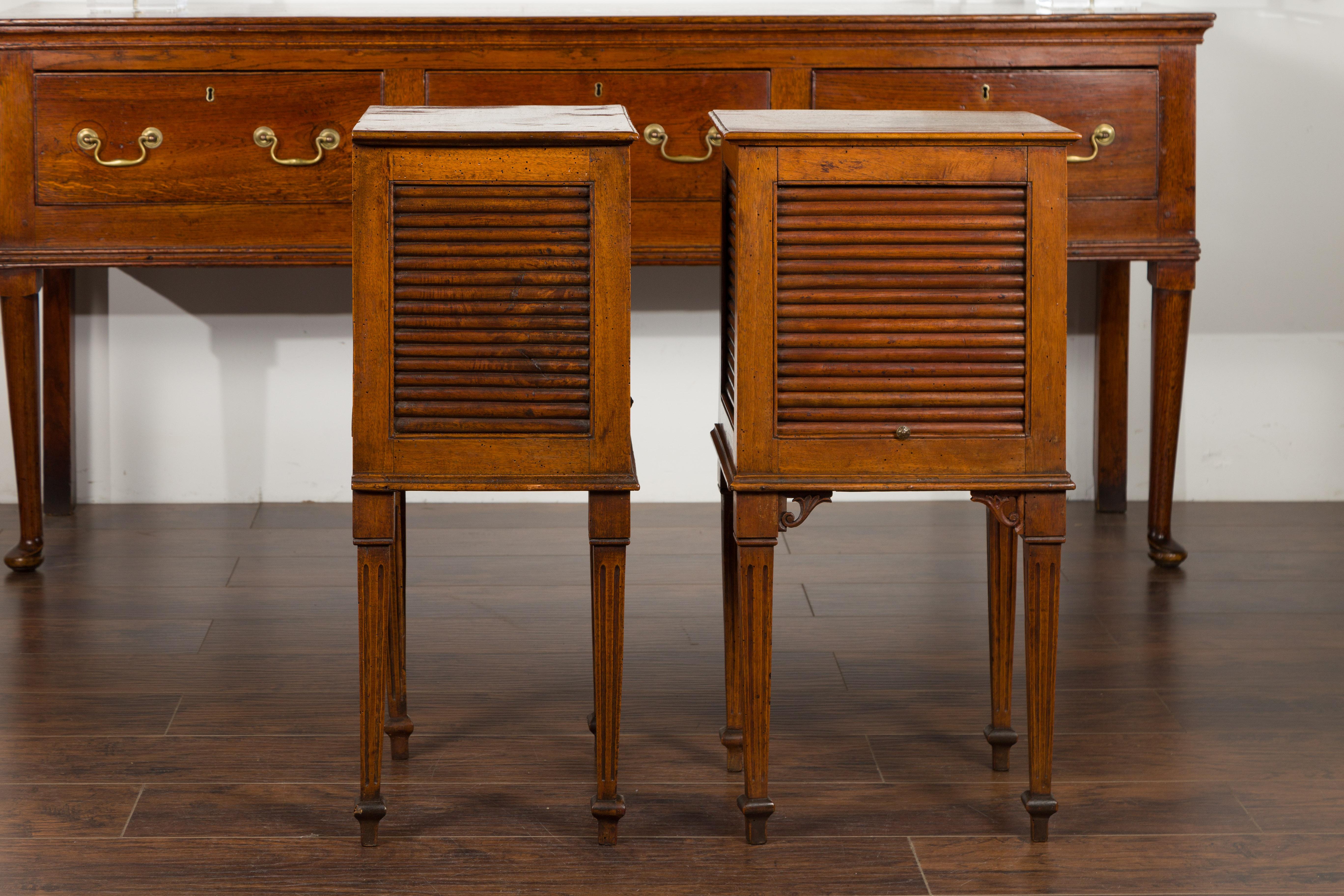 Pair of French 1830s Restauration Walnut Tambour Door Tables with Tapered Legs 13
