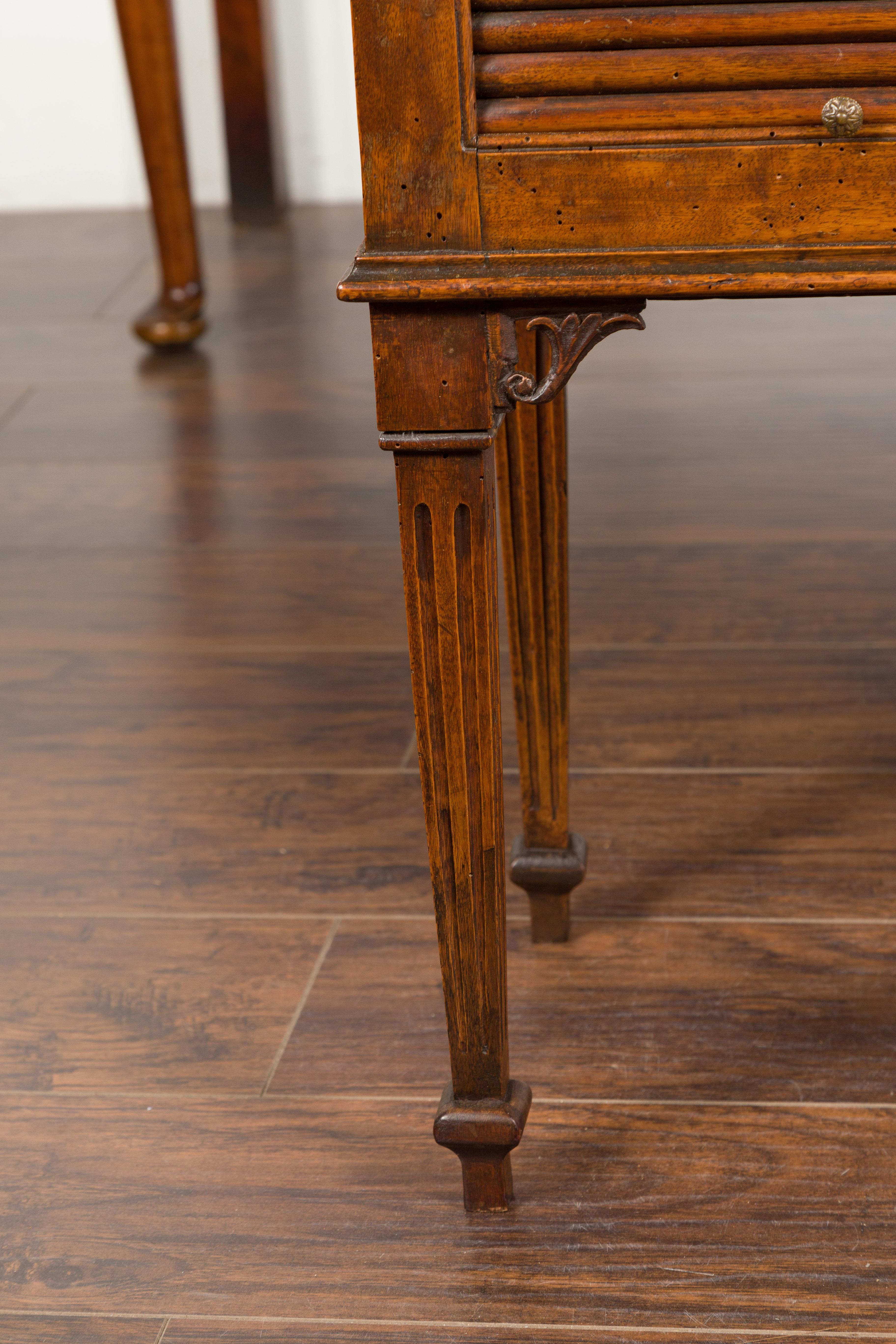 Pair of French 1830s Restauration Walnut Tambour Door Tables with Tapered Legs 4