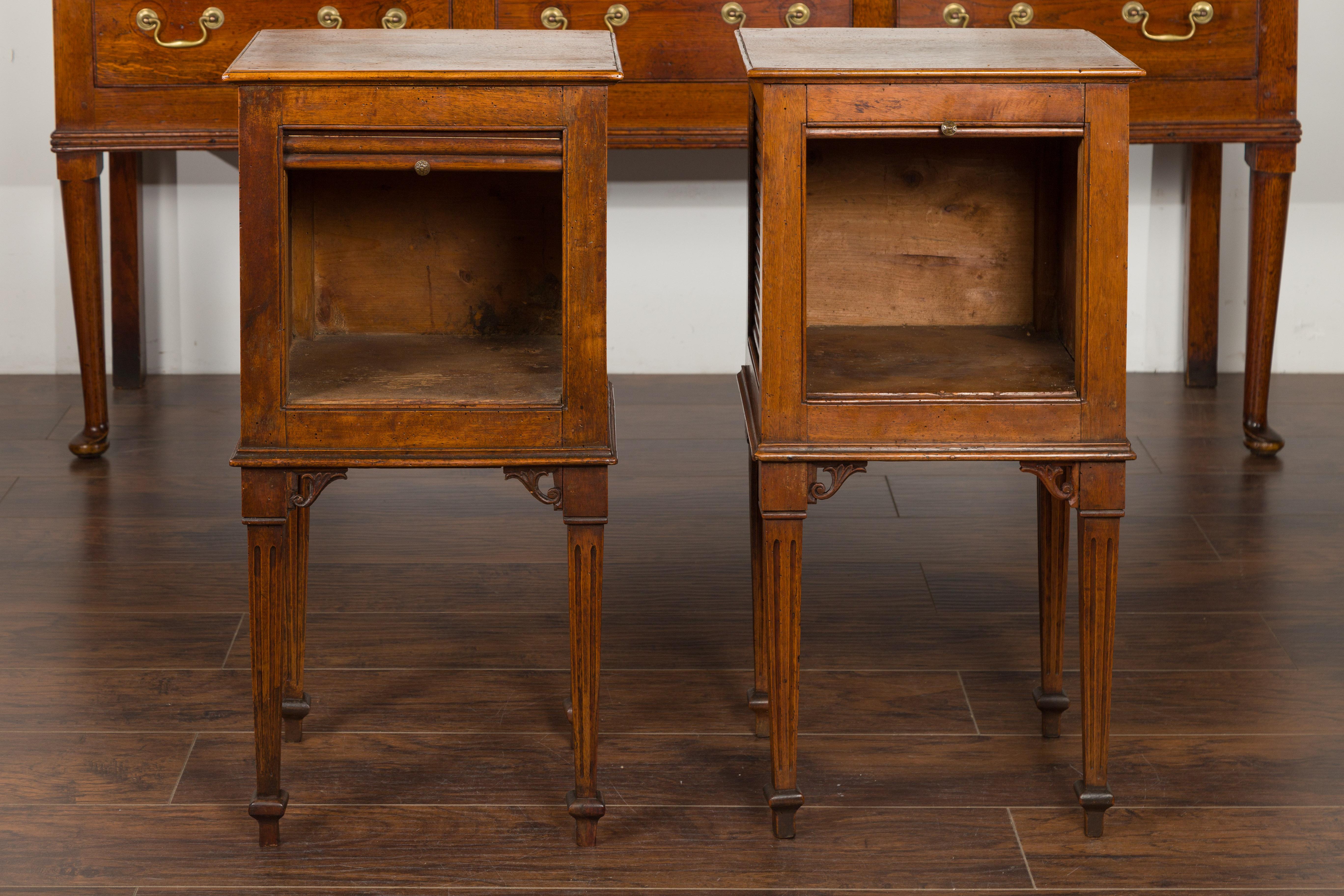 Pair of French 1830s Restauration Walnut Tambour Door Tables with Tapered Legs 5