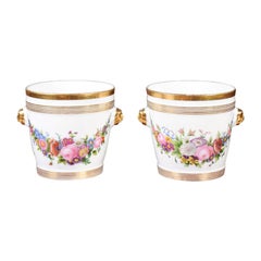 Pair of French 1840s Louis-Philippe Paris Porcelain Cachepots with Floral Décor