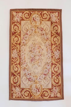 Pair of French 1850s Aubusson Floral Tapestries with Rinceaux Arabesques