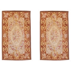 Pair of French 1850s Aubusson Floral Tapestries with Rinceaux Arabesques