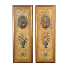 Pair of French 1850s Napoleon III Hand Painted Panels with Fruits and Flowers