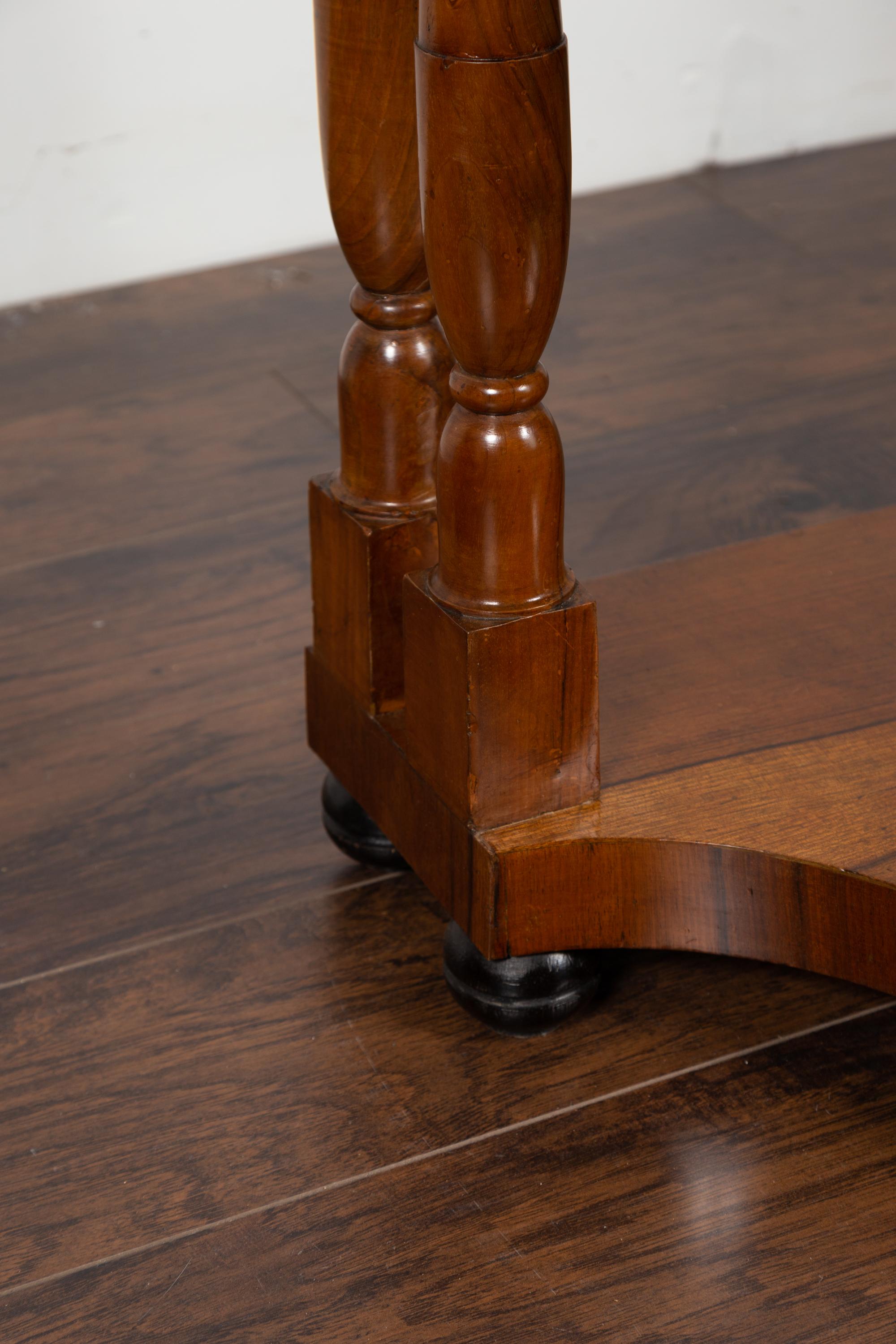 Pair of French 1860s Napoleon III Period Walnut Console Tables with Marble Tops For Sale 10