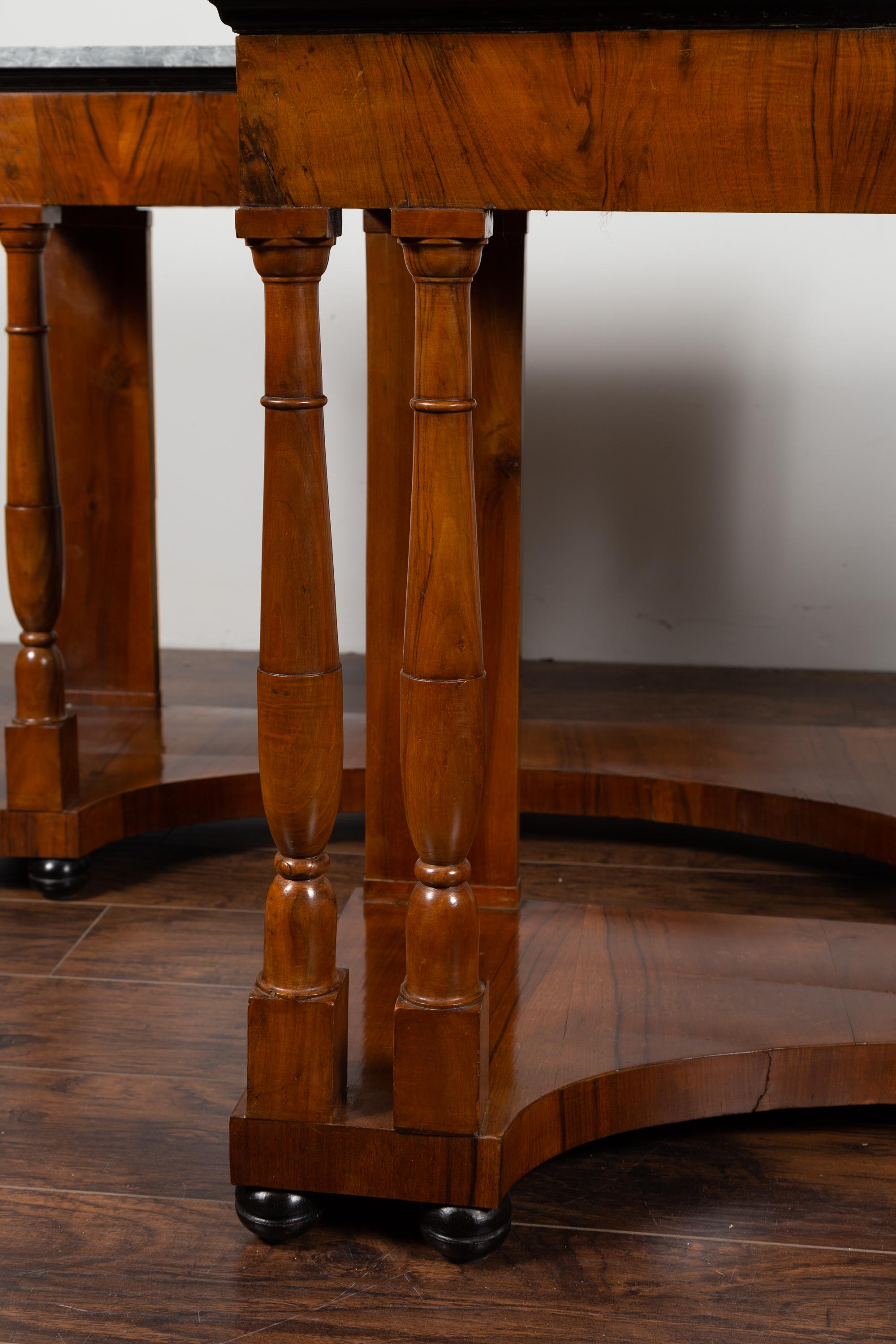 19th Century Pair of French 1860s Napoleon III Period Walnut Console Tables with Marble Tops For Sale
