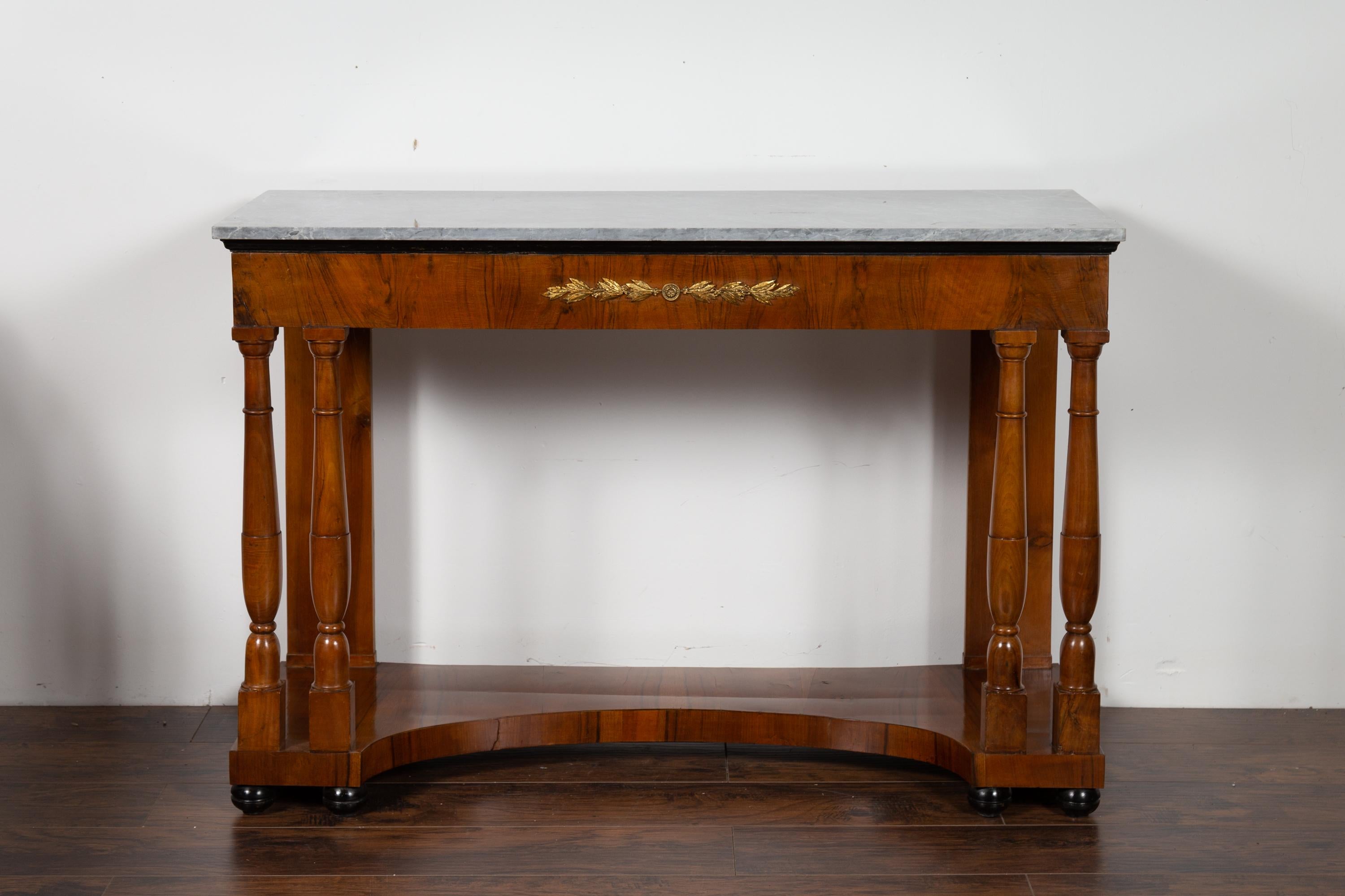 Pair of French 1860s Napoleon III Period Walnut Console Tables with Marble Tops For Sale 1