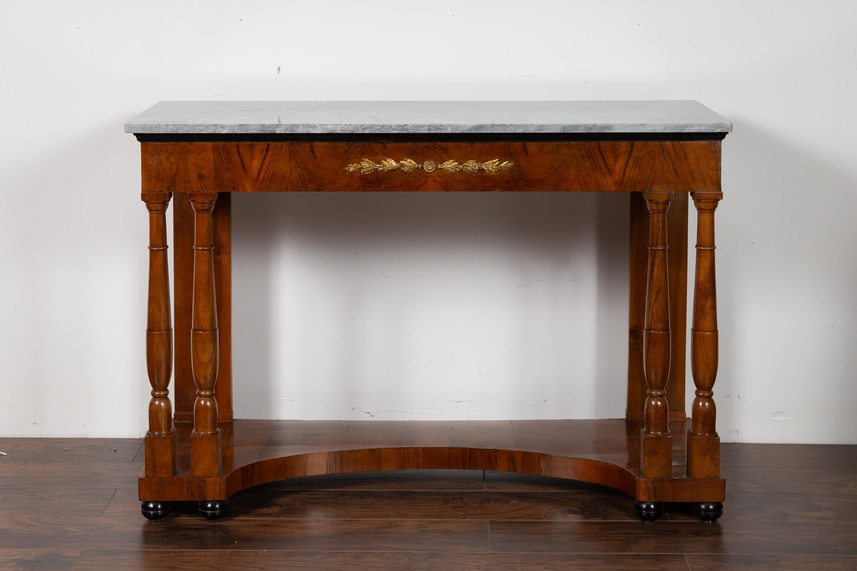 Pair of French 1860s Napoleon III Period Walnut Console Tables with Marble Tops For Sale 2