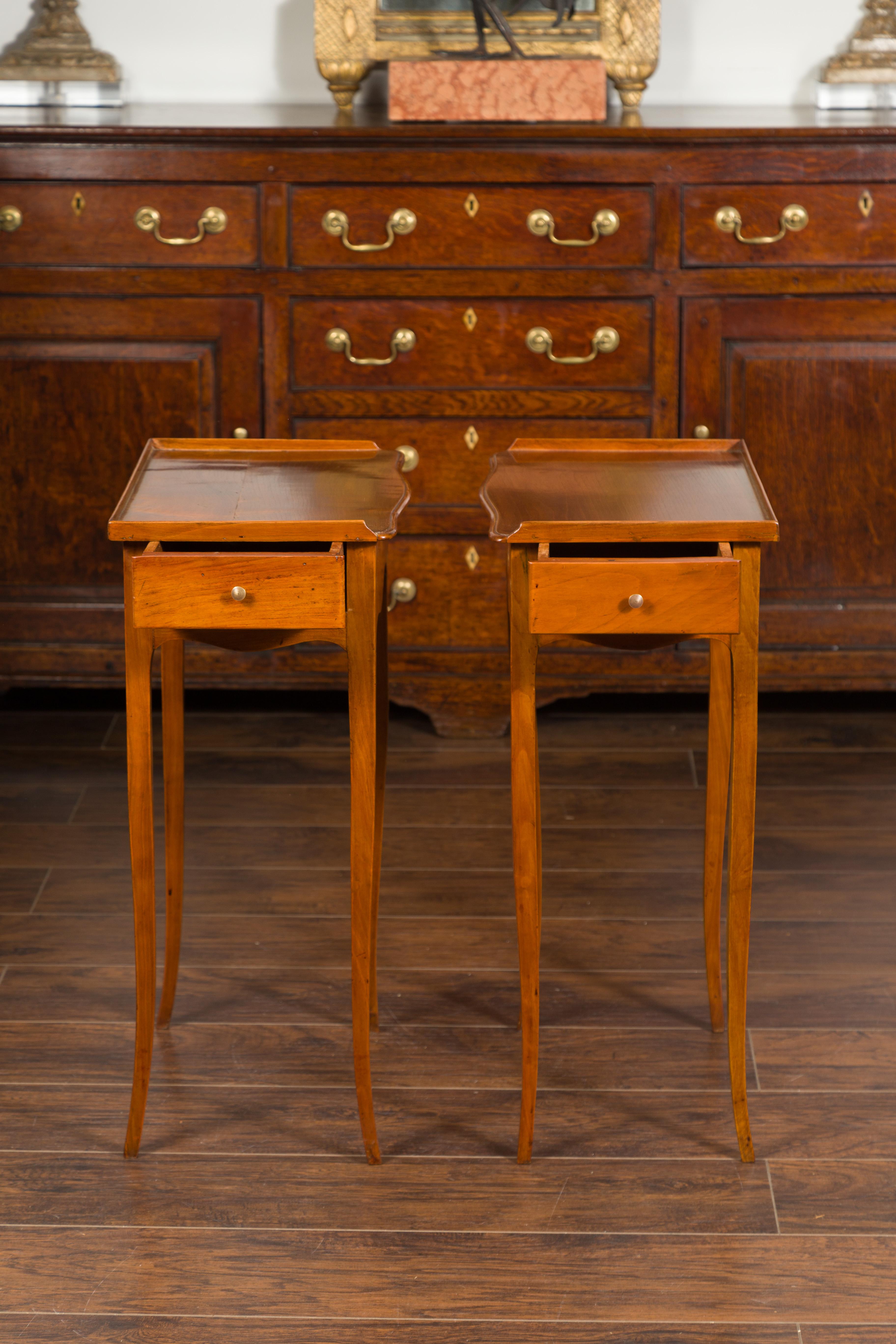 Pair of French 1860s Napoleon III Period Walnut Side Tables with Lateral Drawers 12