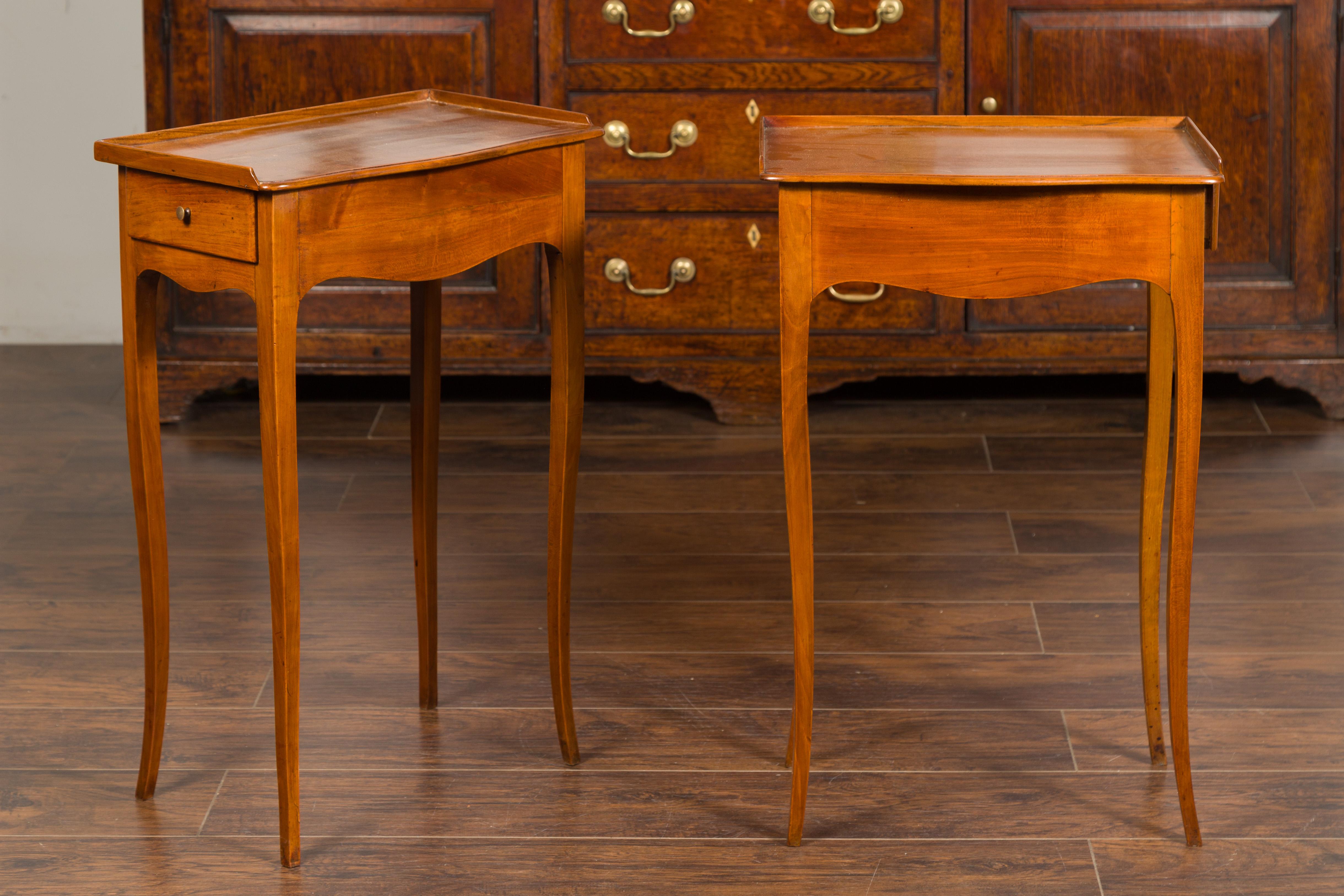 19th Century Pair of French 1860s Napoleon III Period Walnut Side Tables with Lateral Drawers