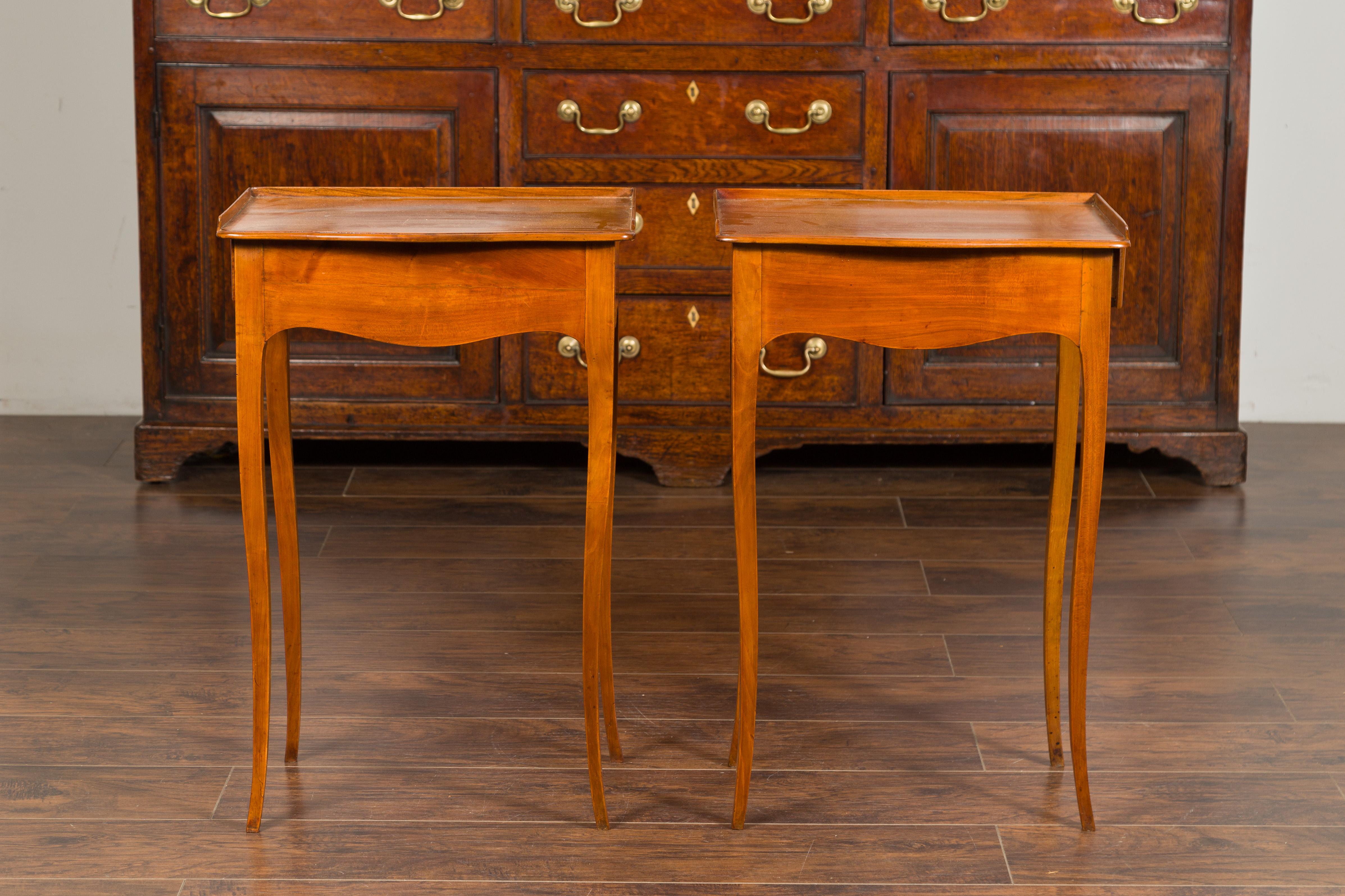 Pair of French 1860s Napoleon III Period Walnut Side Tables with Lateral Drawers 1