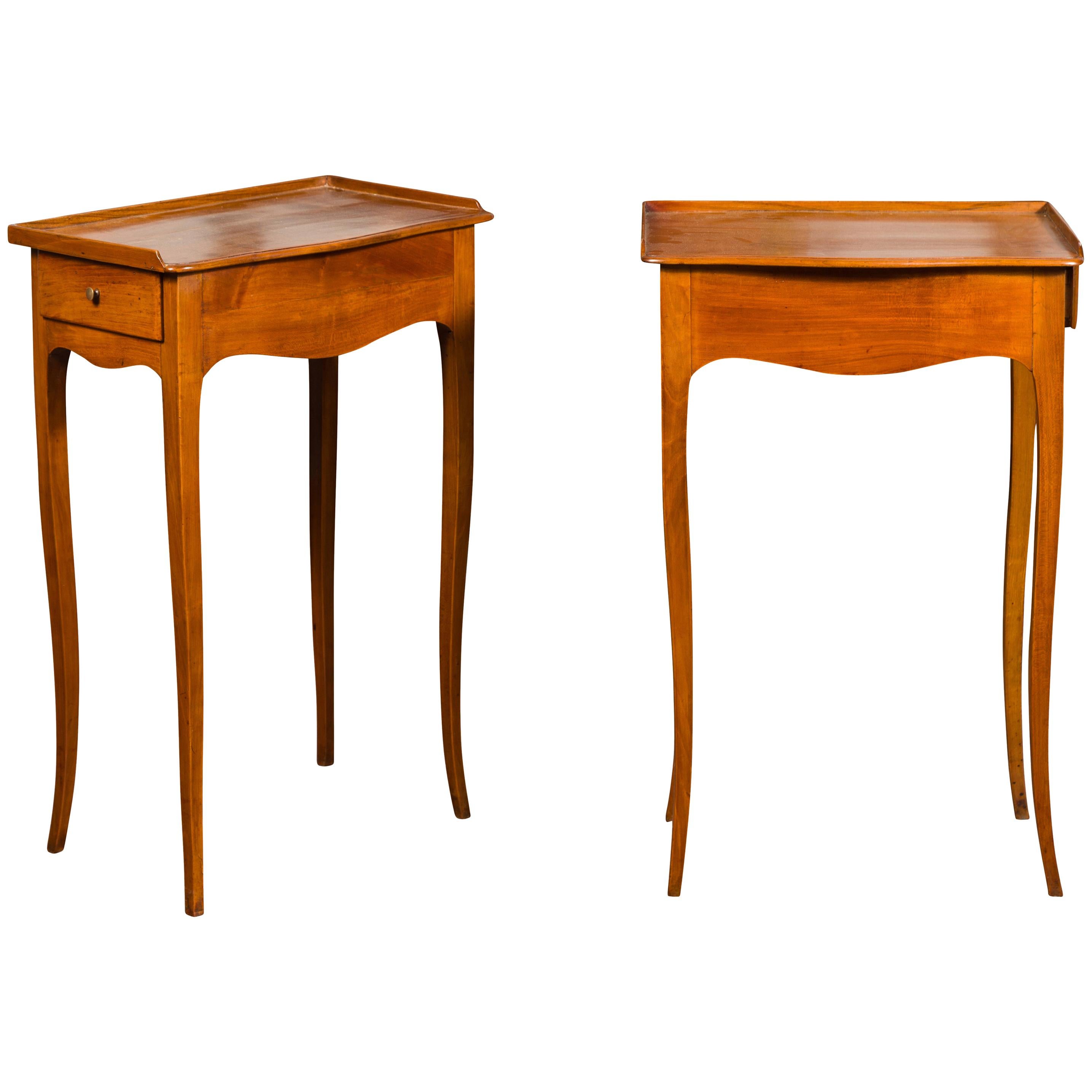Pair of French 1860s Napoleon III Period Walnut Side Tables with Lateral Drawers