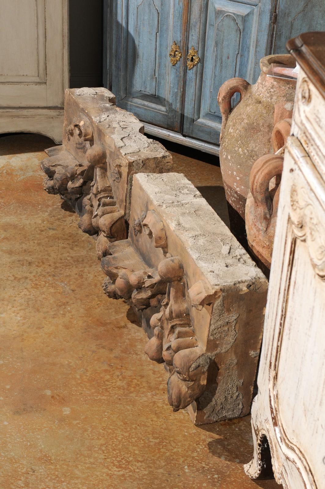 Pair of French 1860s Napoleon III Terracotta Architectural Fragments with Fruits In Good Condition In Atlanta, GA