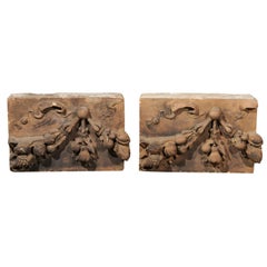 Pair of French 1860s Napoleon III Terracotta Architectural Fragments with Fruits