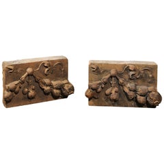Pair of French 1860s Napoleon III Terracotta Architectural Fragments with Fruits
