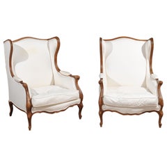 Pair of French 1870s Louis XV Style Bergères à Oreilles with New Upholstery