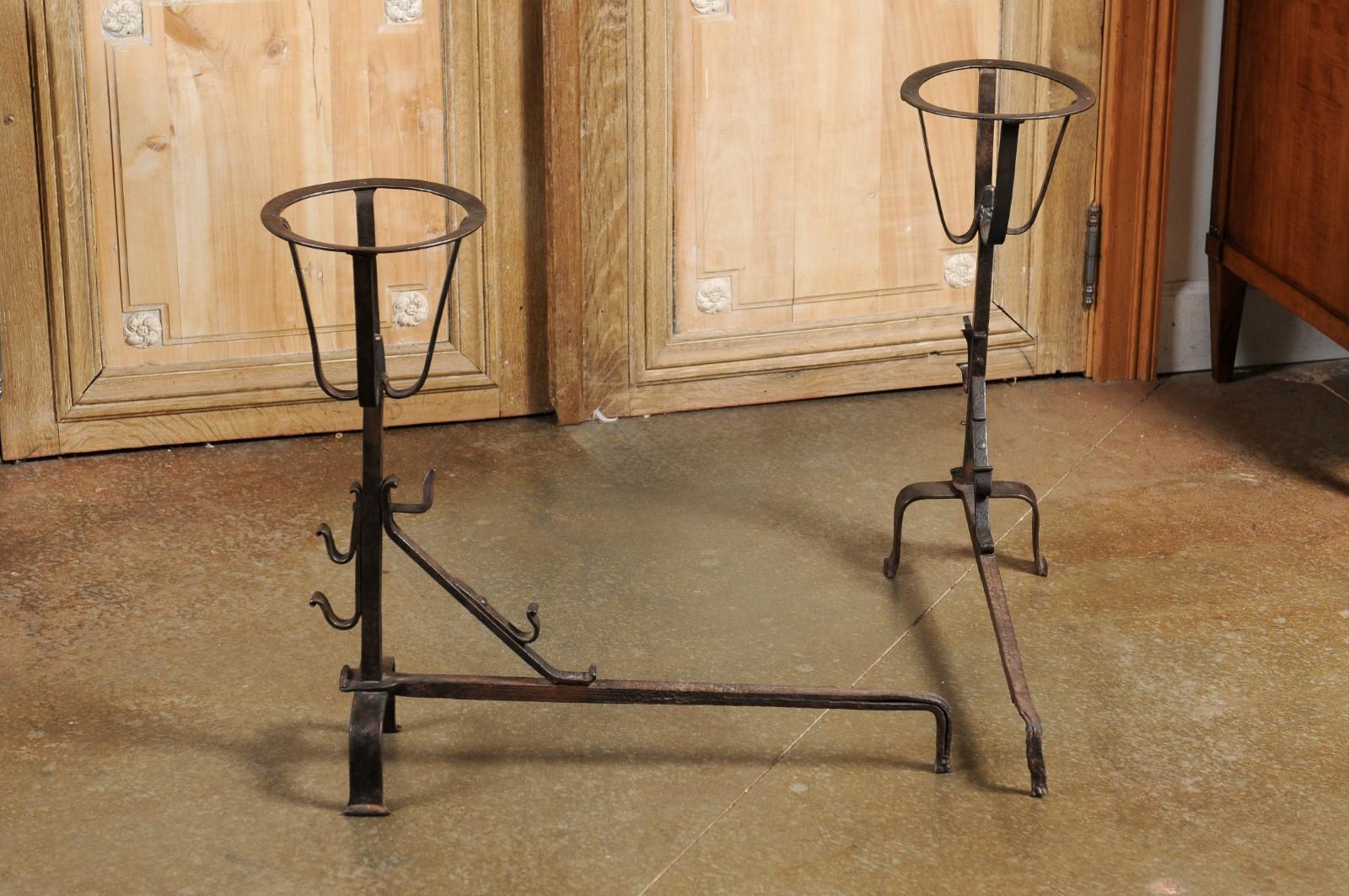 Pair of French 1870s Napoléon III Period Andirons with Circular Tops For Sale 5