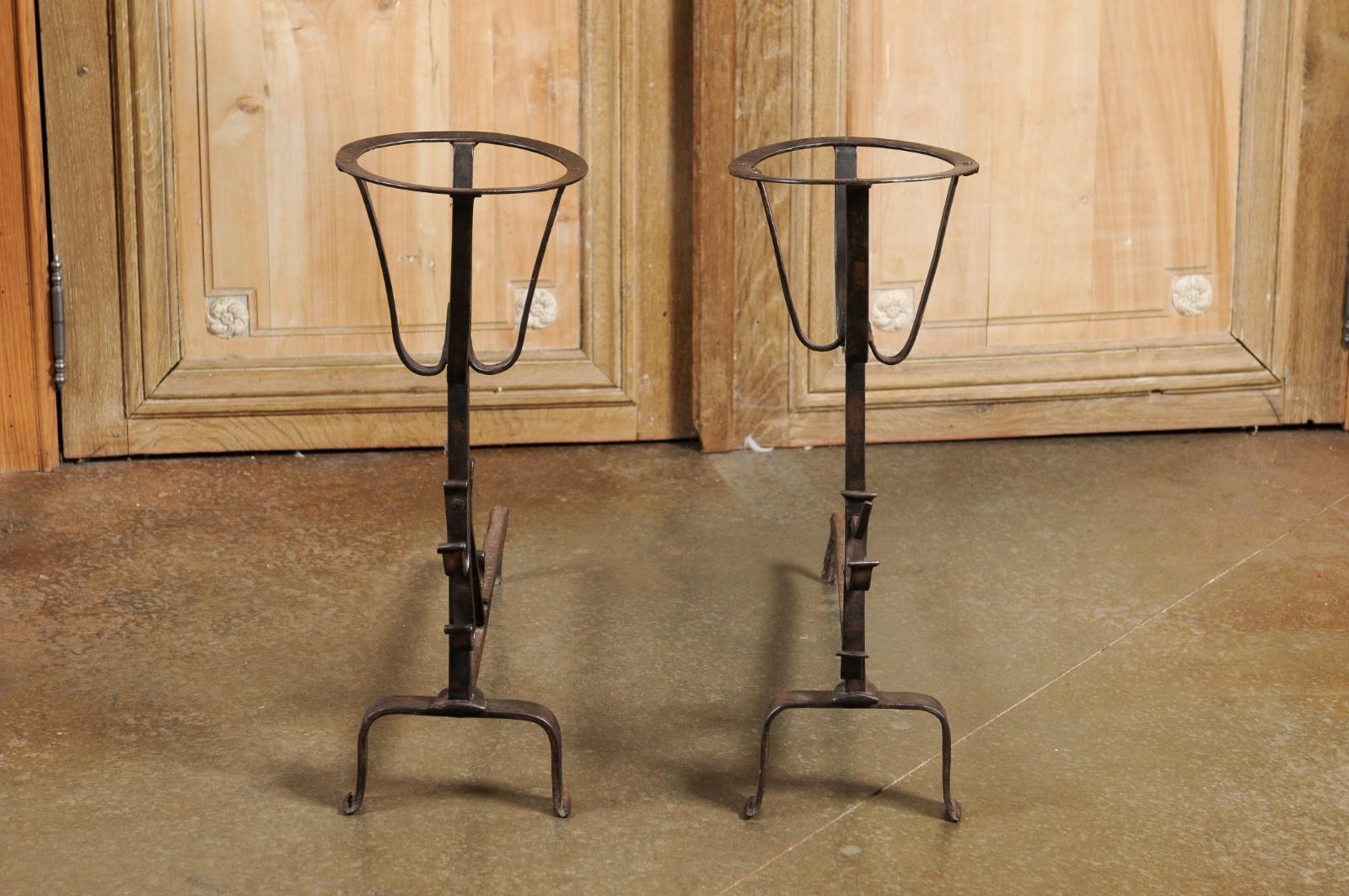 Pair of French 1870s Napoléon III Period Andirons with Circular Tops For Sale 7