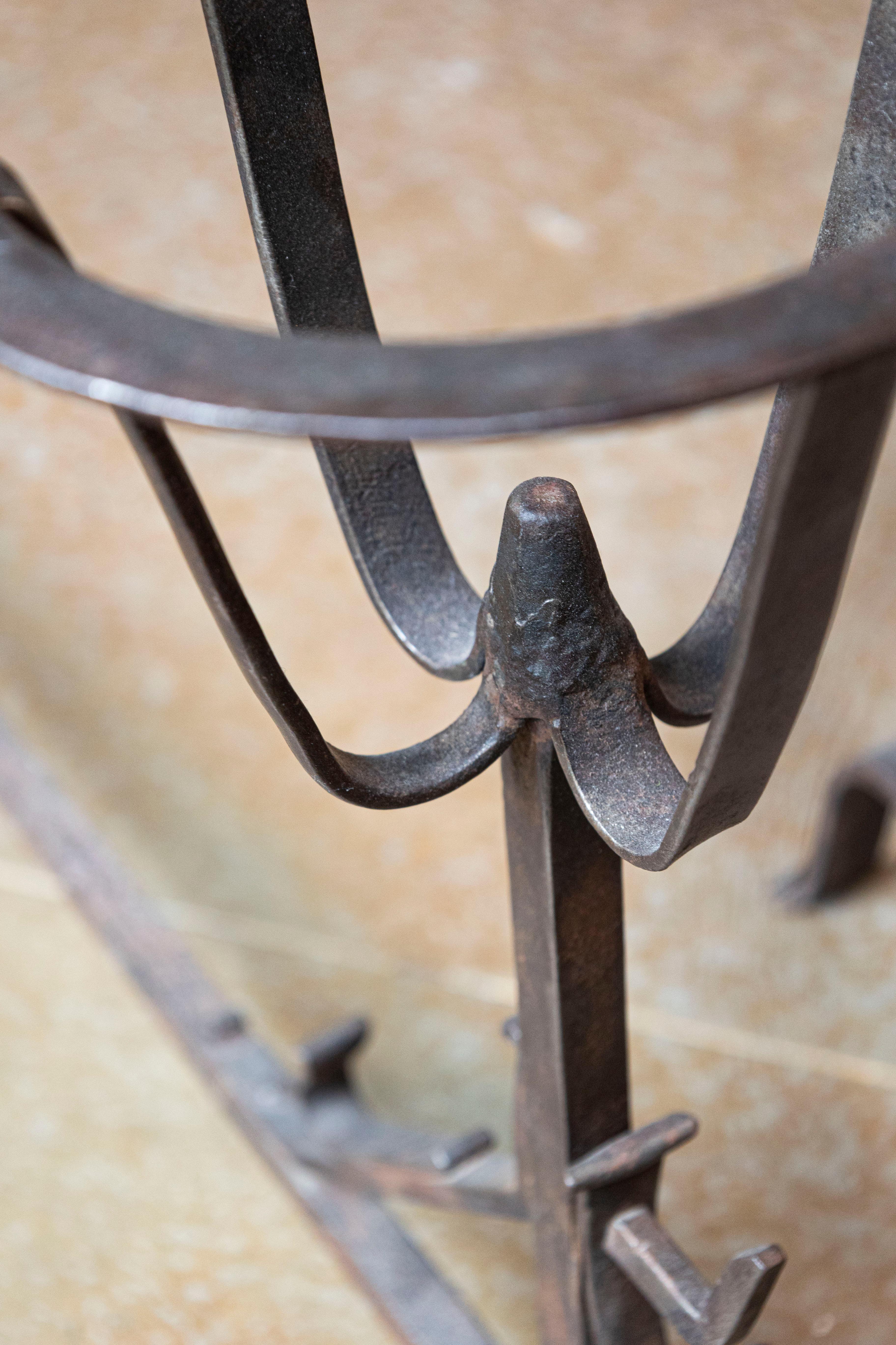 19th Century Pair of French 1870s Napoléon III Period Andirons with Circular Tops For Sale