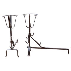 Pair of French 1870s Napoléon III Period Andirons with Circular Tops