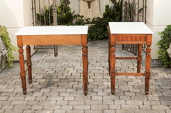 Pair of French 1870s Neoclassical Style Wooden Console Tables with Marble Tops