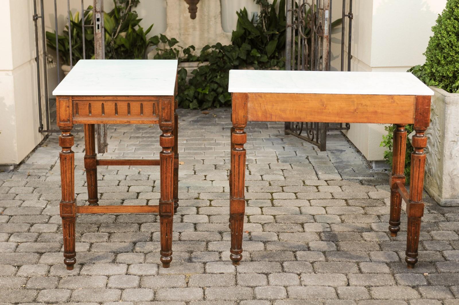 Pair of French 1870s Neoclassical Style Wooden Console Tables with Marble Tops In Good Condition For Sale In Atlanta, GA