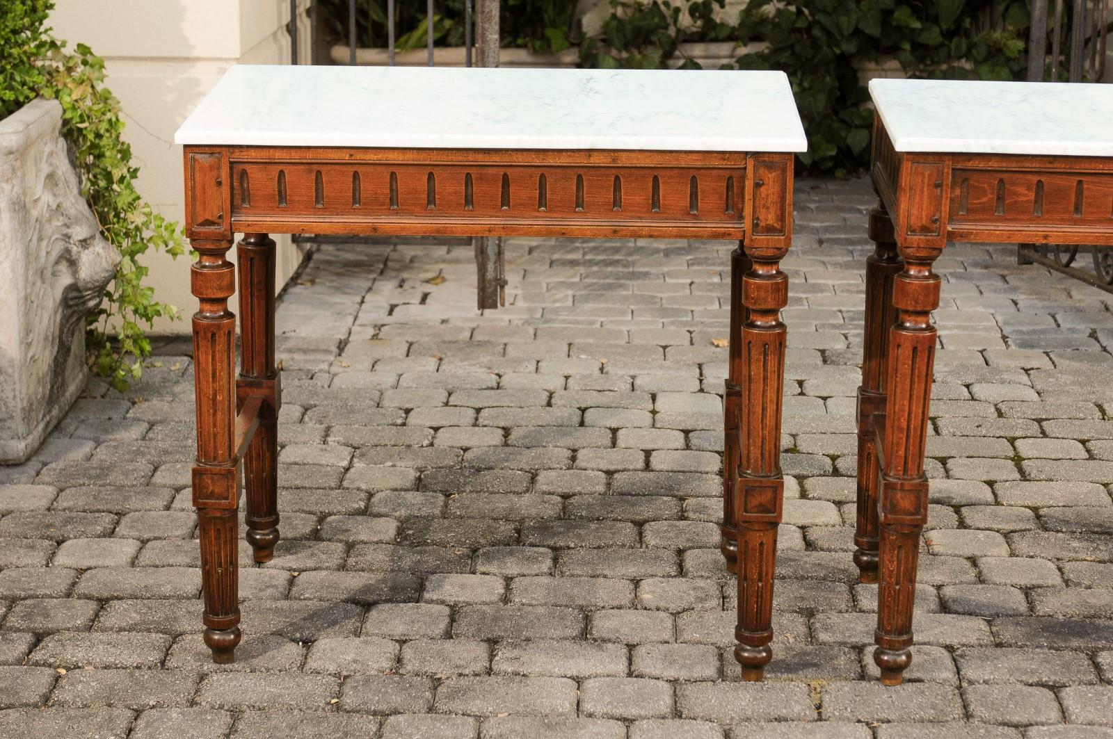 Pair of French 1870s Neoclassical Style Wooden Console Tables with Marble Tops For Sale 3