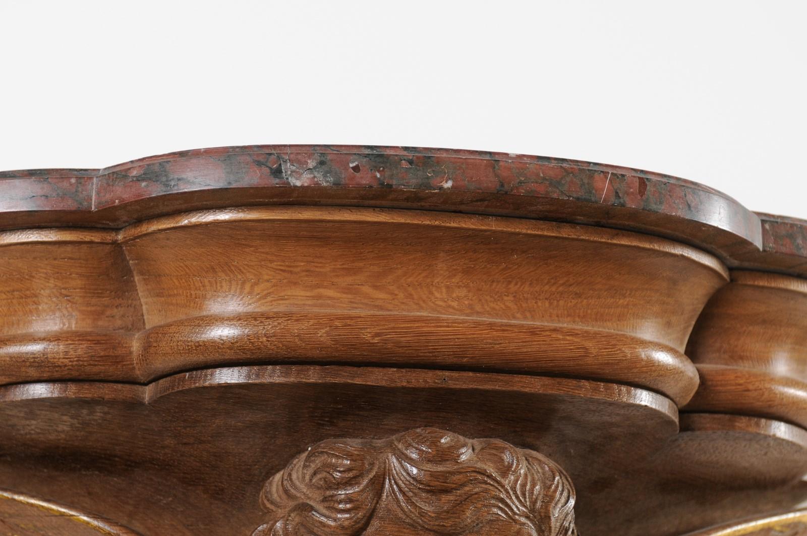 Pair of French 1880s Carved Walnut Brackets with Cherubs and Faux Marble Tops For Sale 9