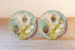 Pair of French 1880s Lunéville Majolica Asparagus and Artichoke Dinner Plates