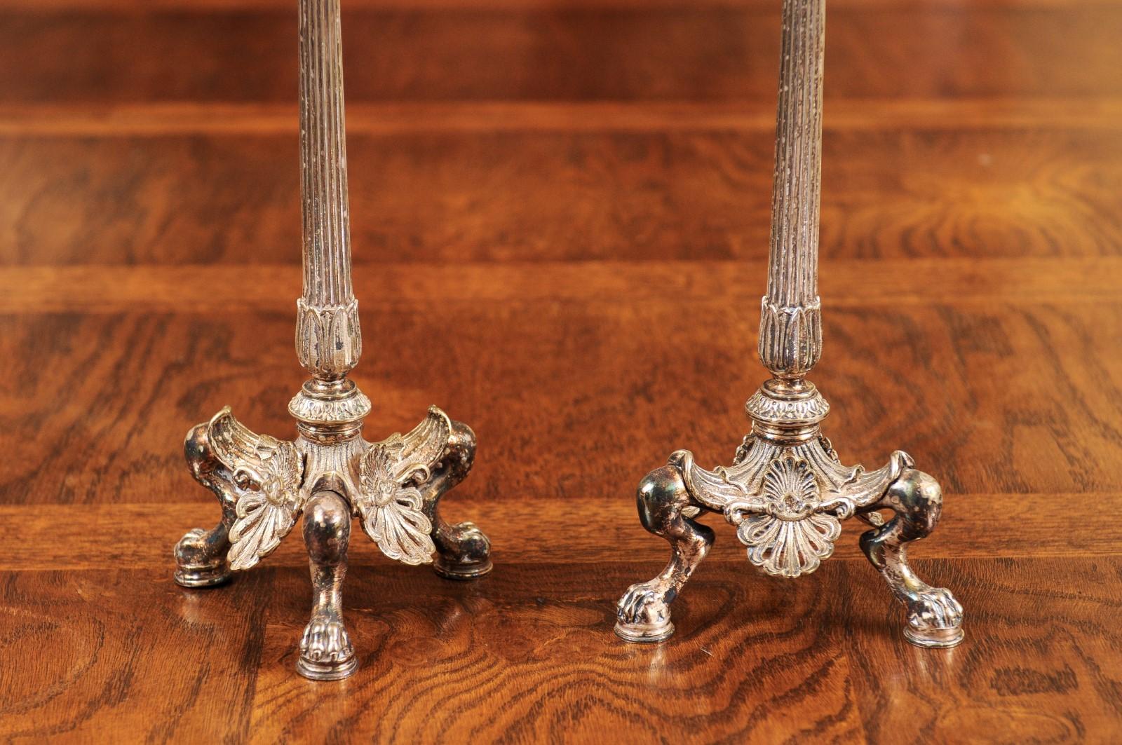 Pair of French 1880s Silver Candlesticks with Foliage, Palmettes and Lion Paws 3