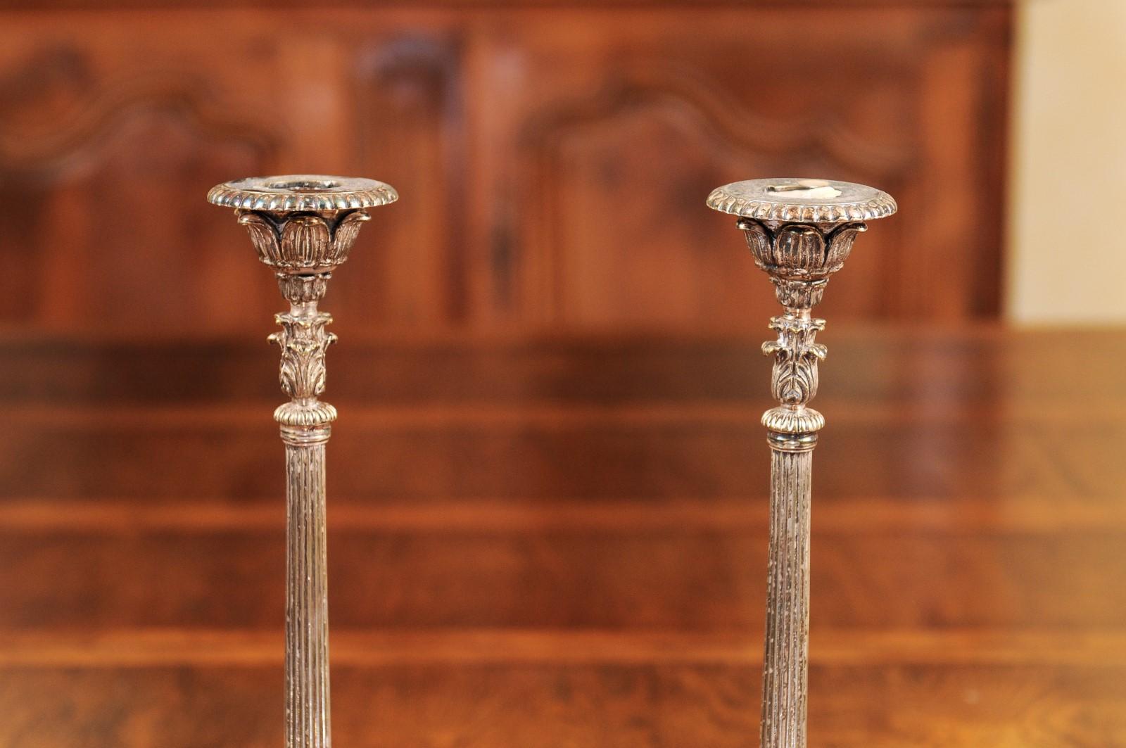 Pair of French 1880s Silver Candlesticks with Foliage, Palmettes and Lion Paws 4