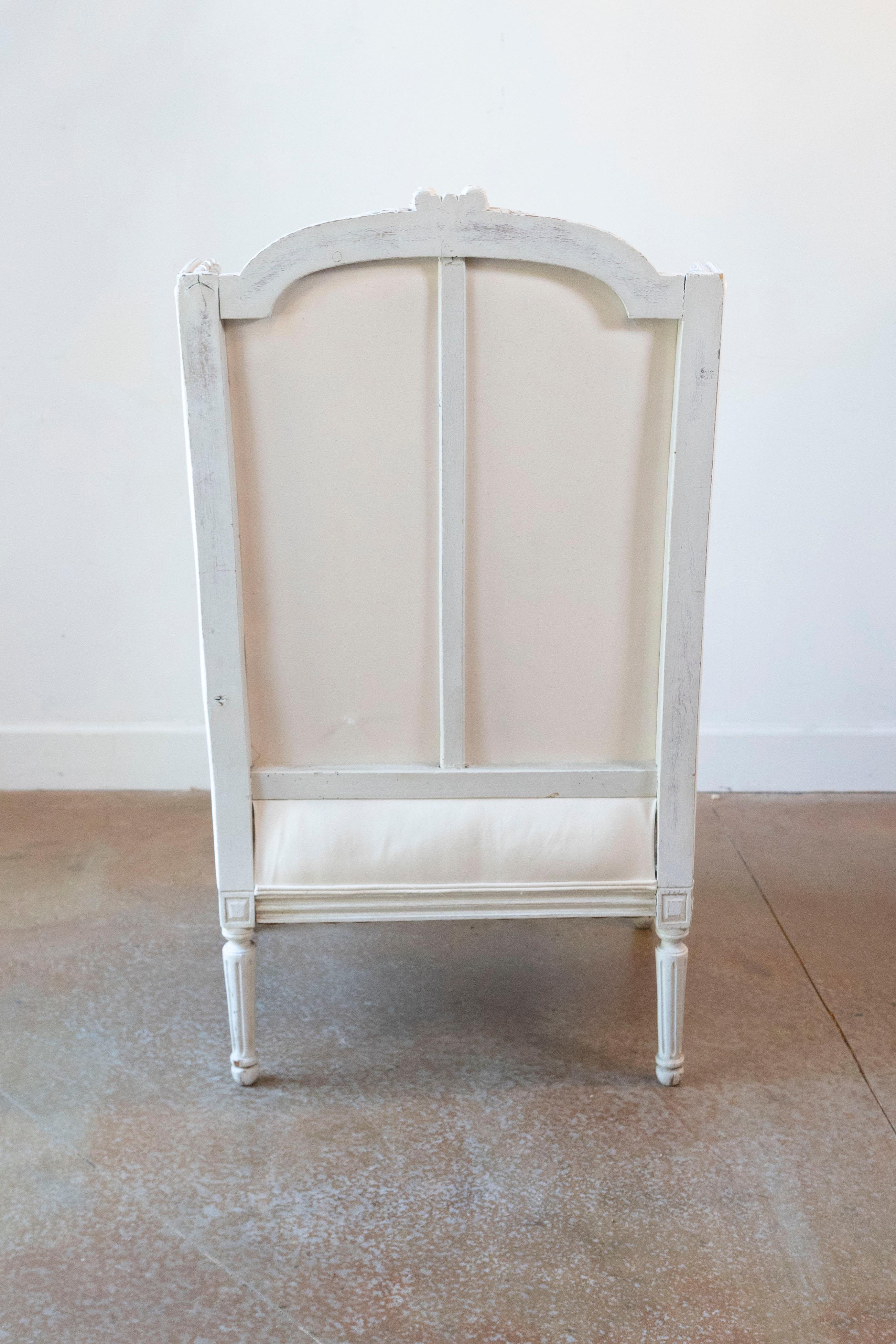 Pair of French 1890s Louis XVI Style Painted Wood Bergère Chairs with Upholstery 1