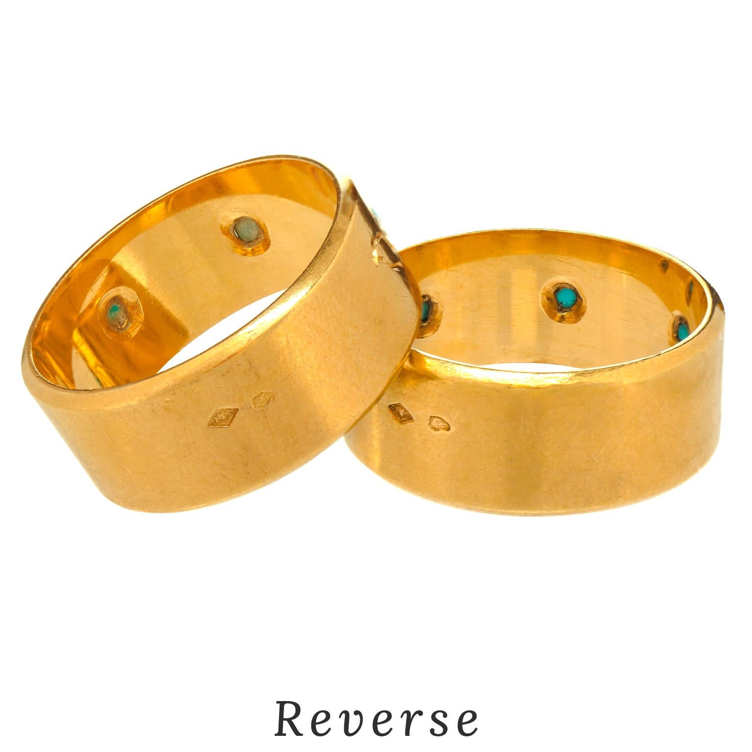 Pair of French 18k Gold and Turquoise Foliate Rings For Sale 6