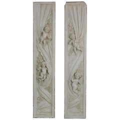 Pair of French 18th-19th Century Carved Wooden Panels with Angels