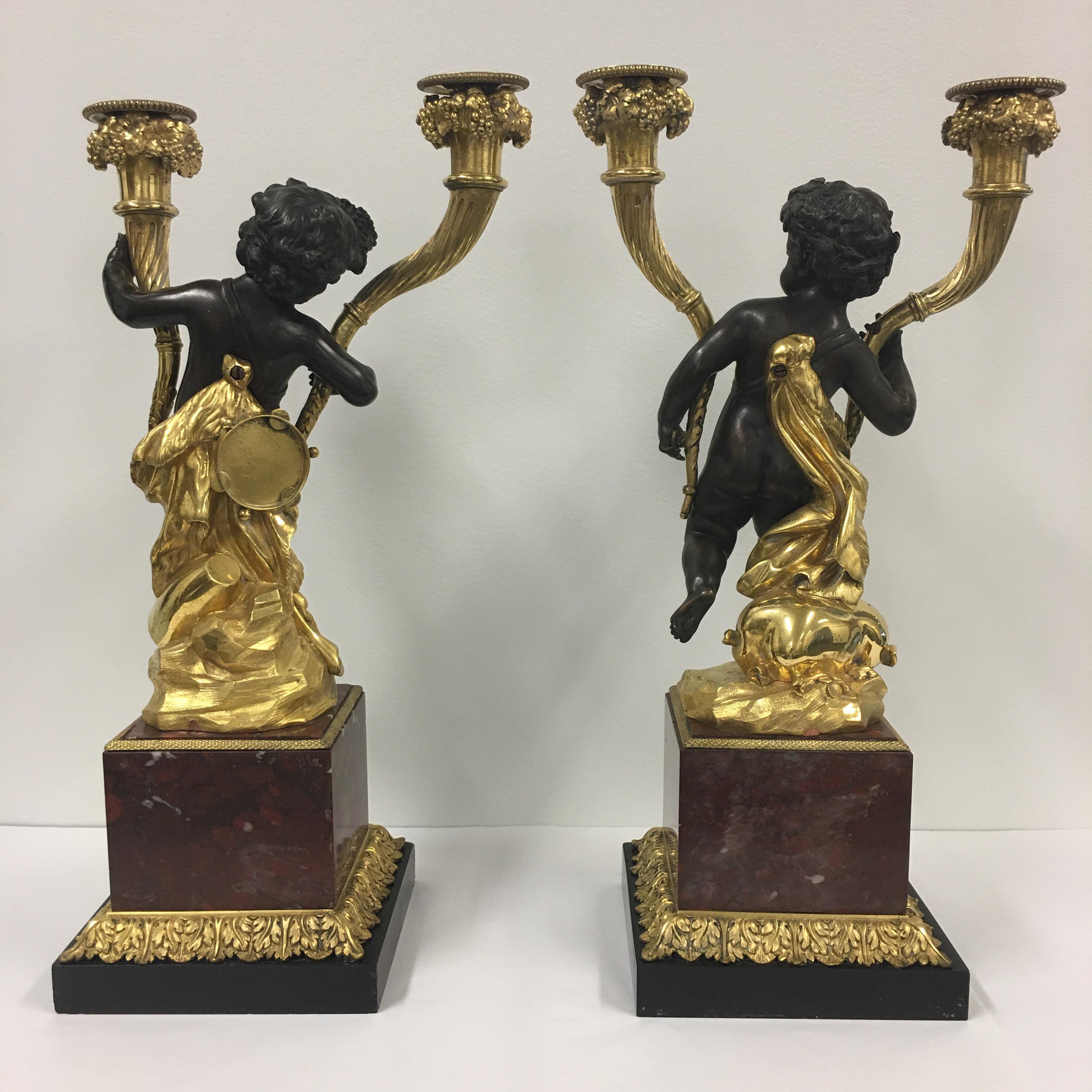 Pair of French 18th c. Louis XV mercury gilt and patinated bronze candelabras In Good Condition In Brisbane, Queensland