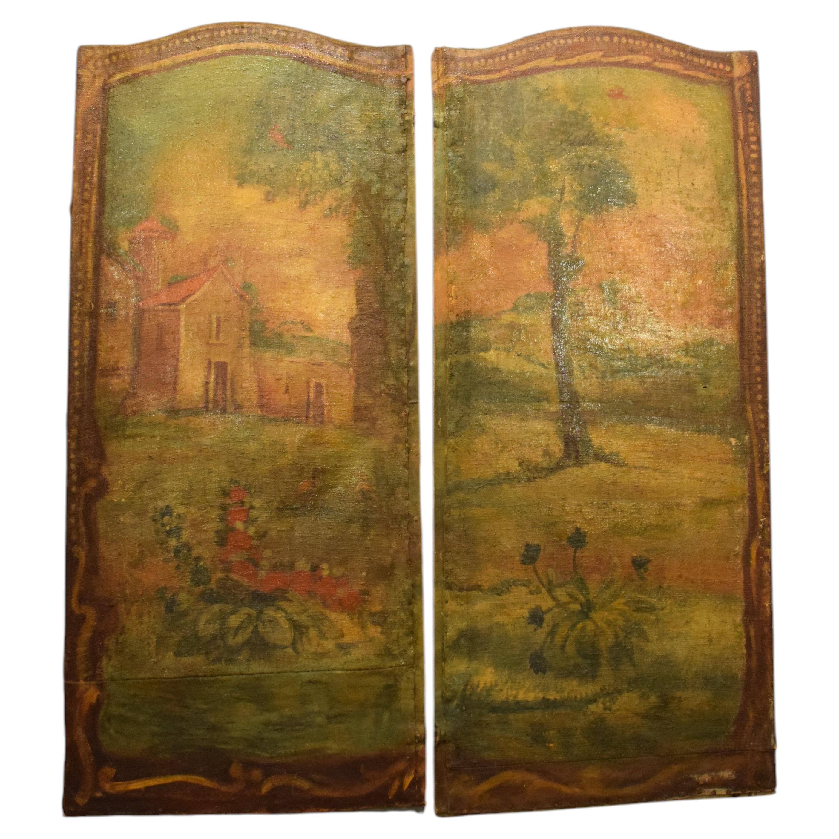 Coppia di oggetti francesi del XVIII secolo. Pannelli paravento verniciati