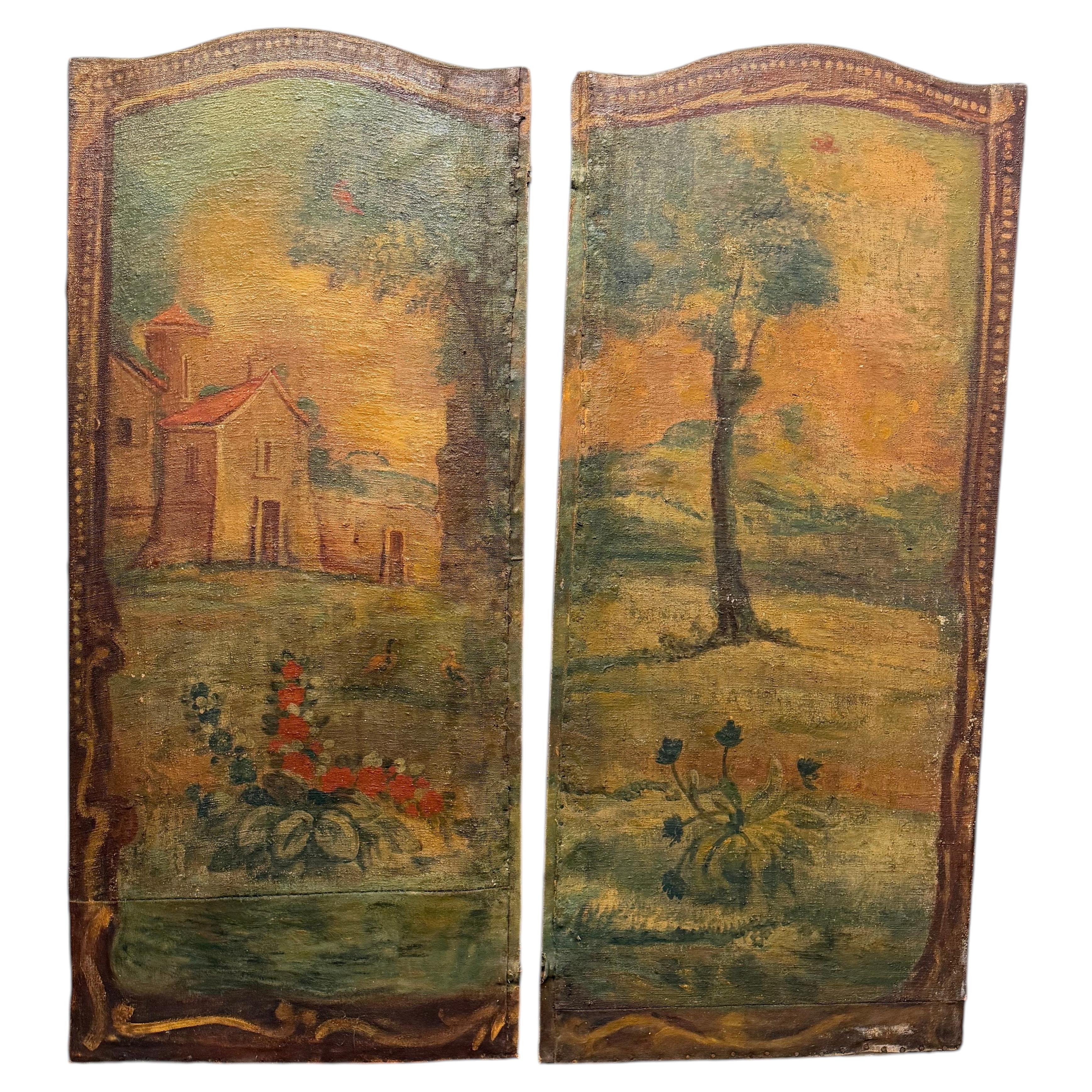 Coppia di oggetti francesi del XVIII secolo. Pannelli paravento verniciati