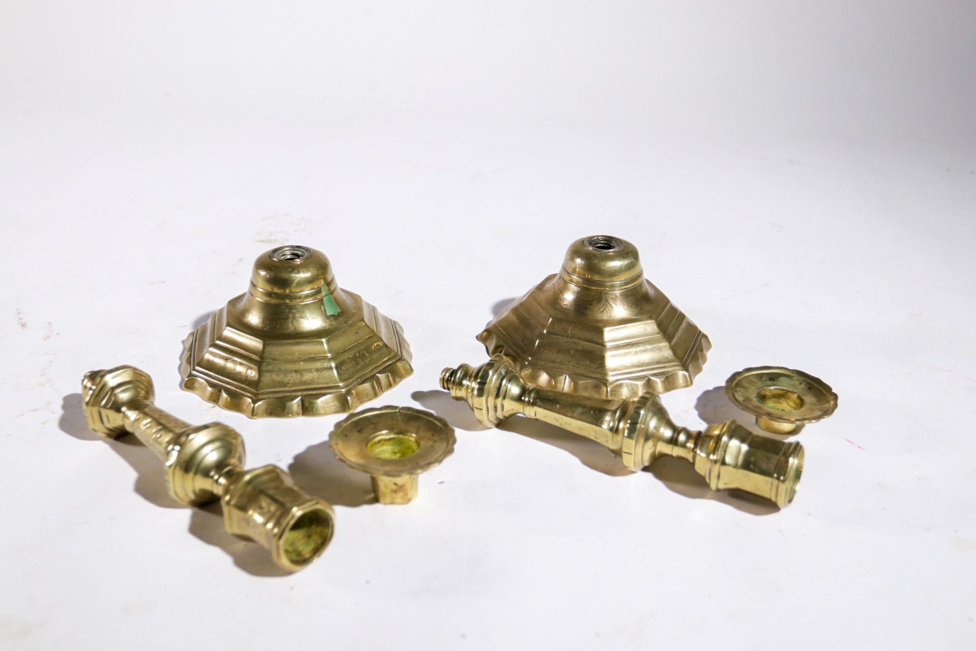 Pair of French 18th Century Brass Candlesticks Rare Decoration Free Shipping 5