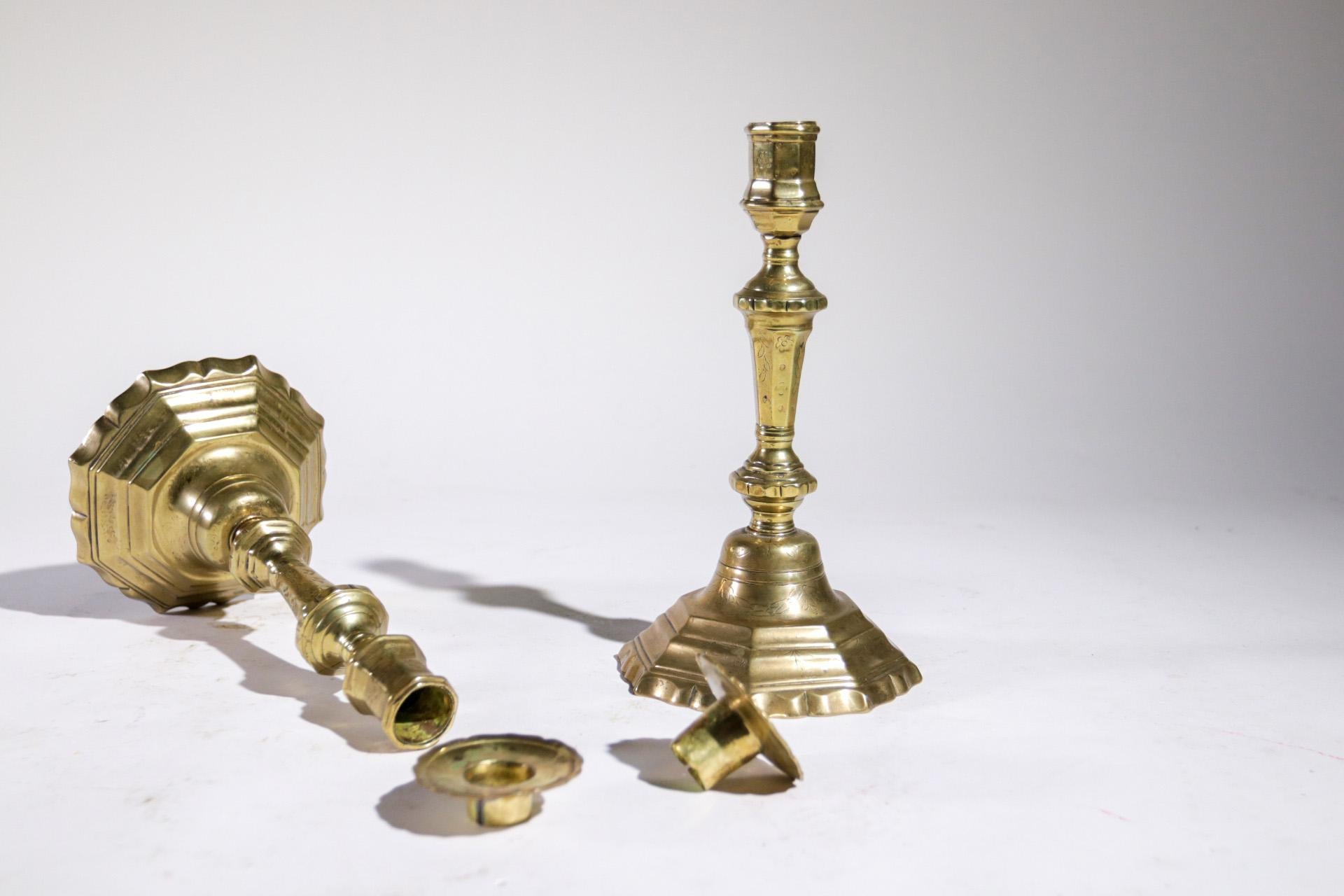 Pair of French 18th Century Brass Candlesticks Rare Decoration Free Shipping 1