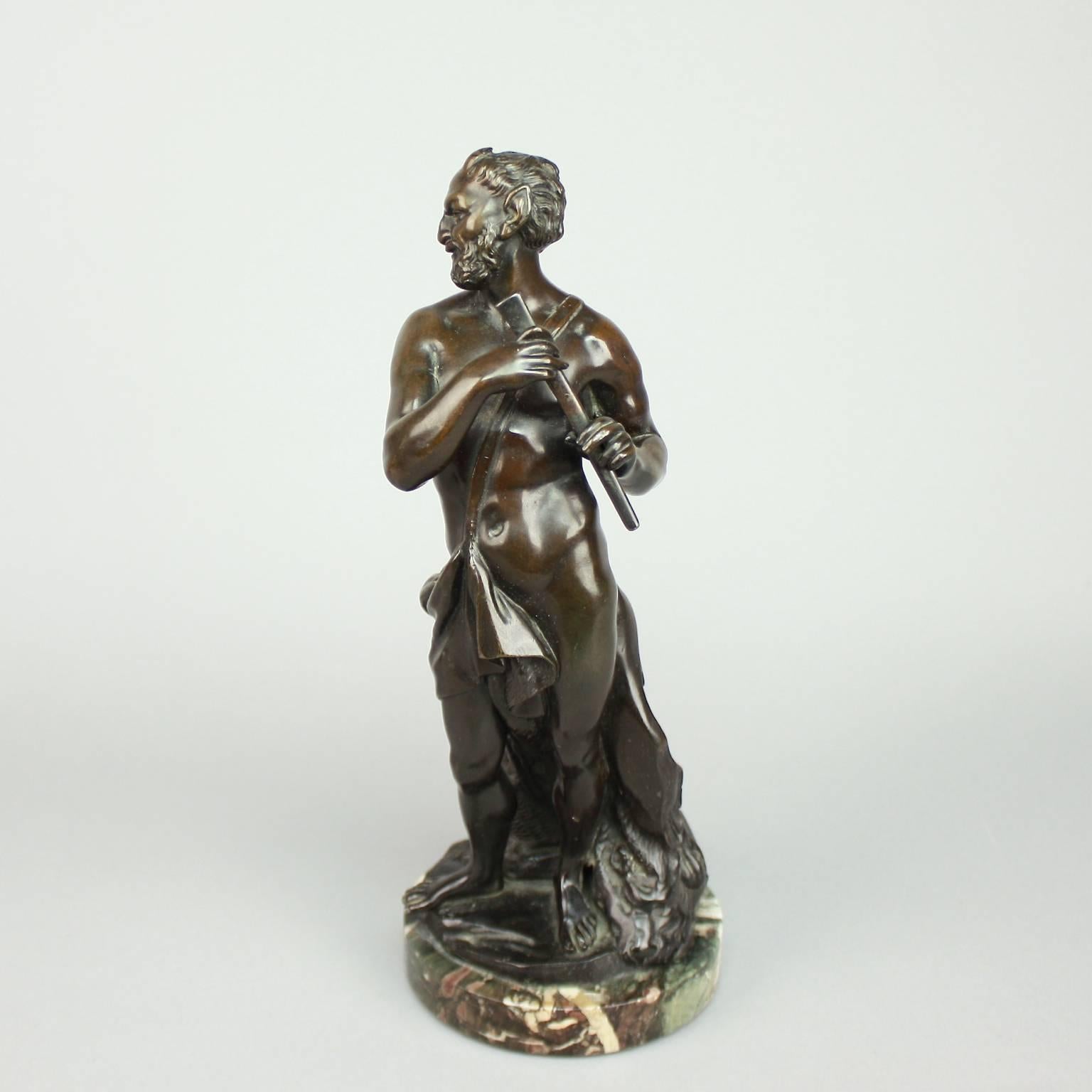 Cast Pair of French 18th Century Louis XVI Bronze Sculpture of Faun and Bacchante For Sale