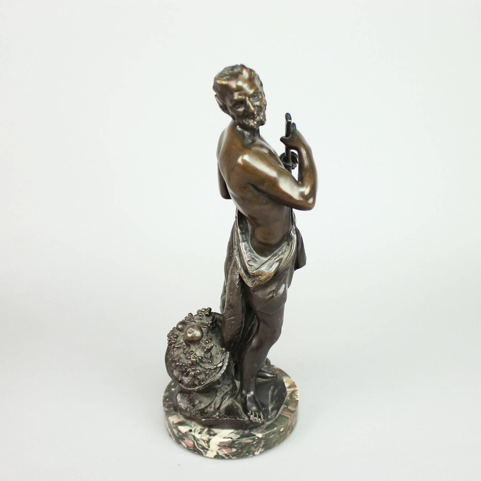 Marble Pair of French 18th Century Louis XVI Bronze Sculpture of Faun and Bacchante For Sale